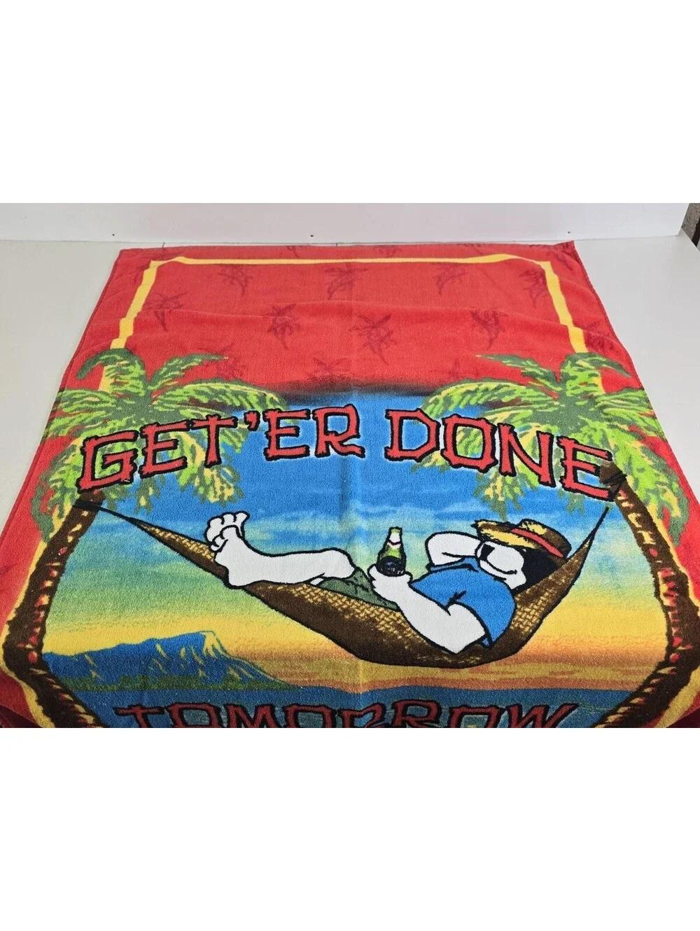 Vintage Big Dogs Beach Towel Just Get'er Done Tomorrow 30x54 Vintage 2005 Rare